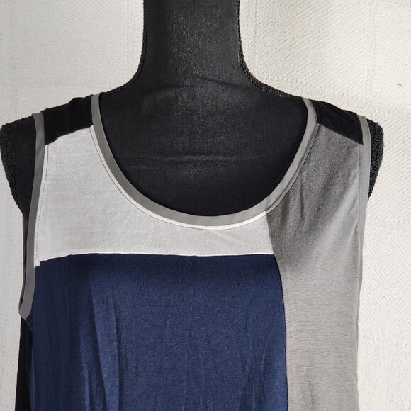 Lane Bryant Mixed Media Modal Poly Knit Woven Grey Navy White Ltwt Tank Sz 14/16 - Picture 6 of 16